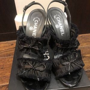 CHANEL Shoes - Chanel Black Ruffle Bow Patent Leather CC CHANEL Shoes - Chanel Black Ruffle Bow Patent Leather CC